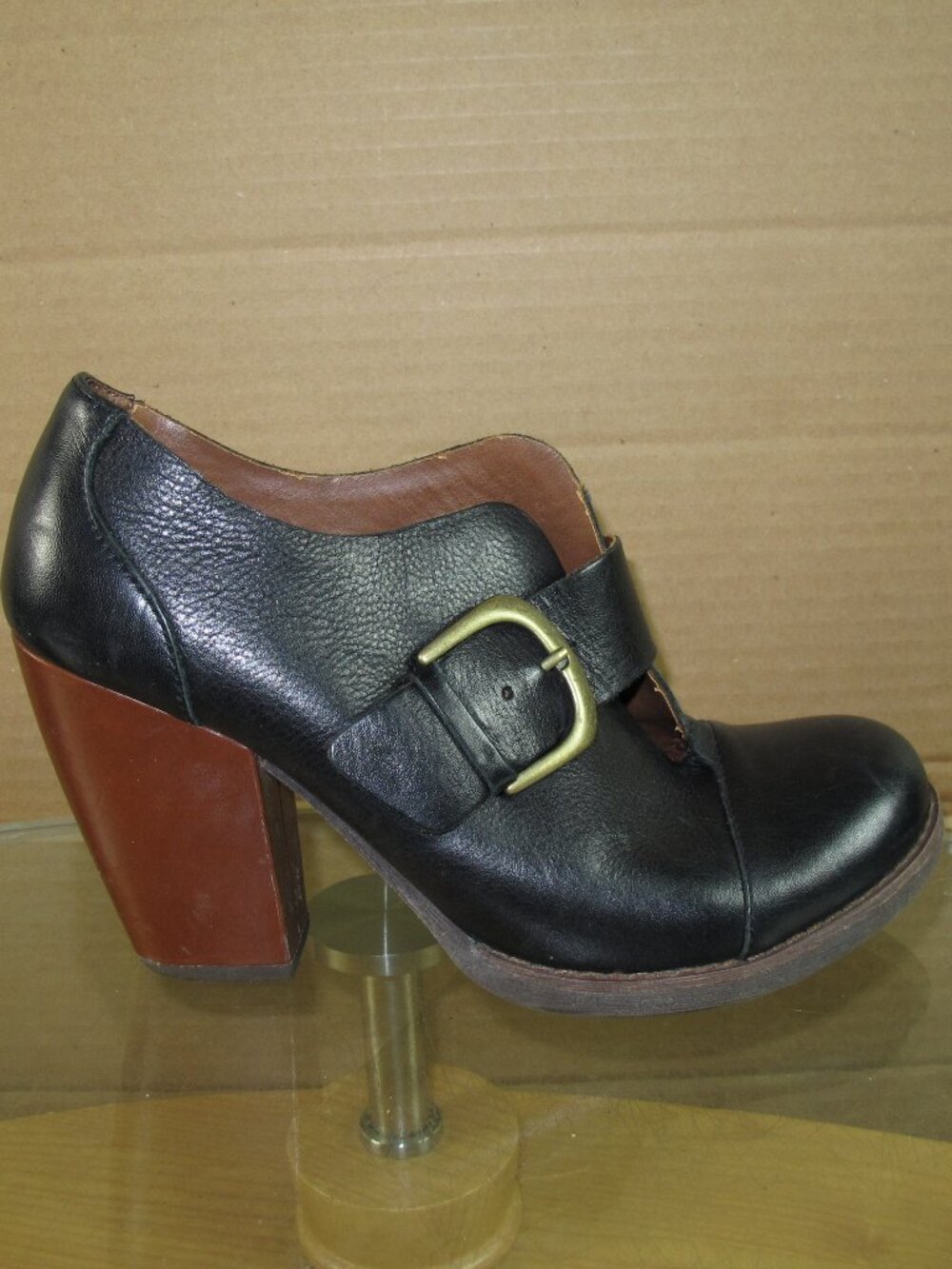 Korks Kork Ease Y2K Chunky Heel Booties Black Leather Women's Size 9